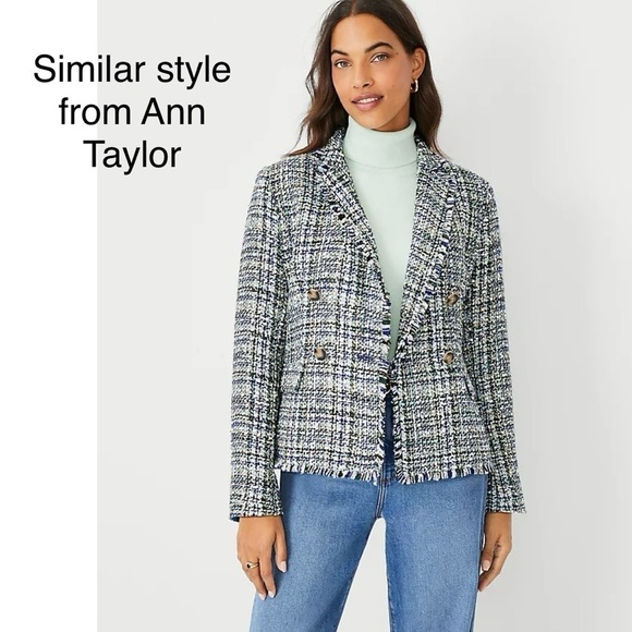 Ann Taylor Fringe Tweed Double Breasted Blazer Jacket sz: 4 S Pink Work Casual - Picture 6 of 6